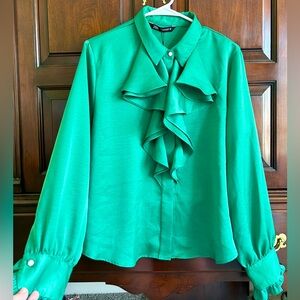 NWT Zara satin shirt with frills and pearl buttons